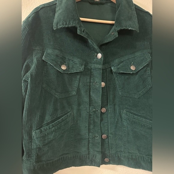 Free People Green Corduroy Jacket Button Up Collar Pockets Women's Size S - Picture 2 of 4